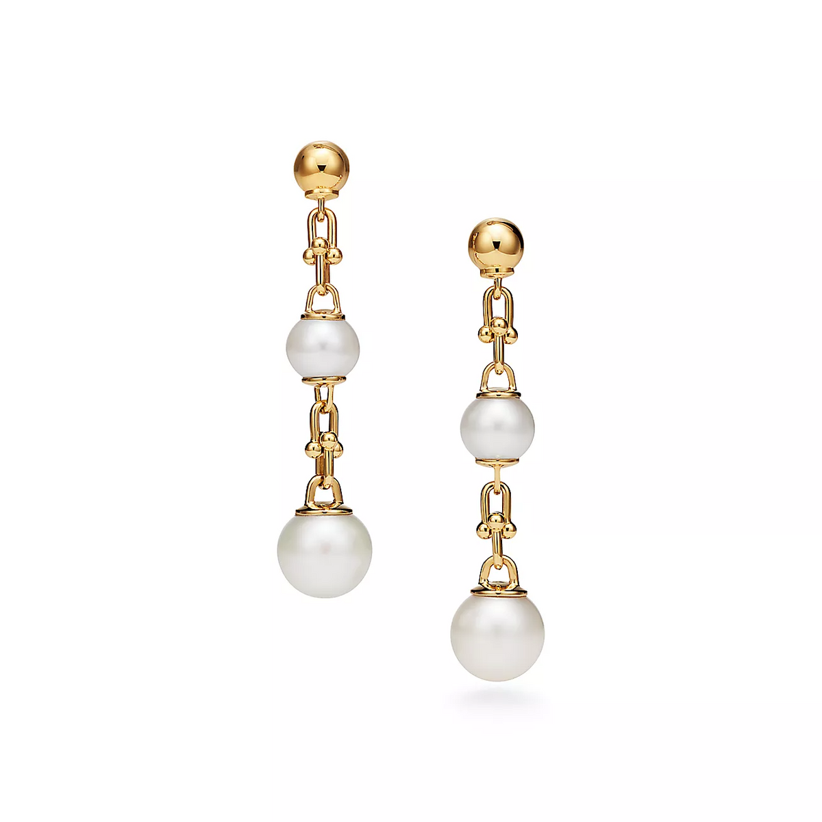 [JeweliWhal]TRIPLE DROP LINK EARRINGS GOLD WITH FRESHWATER PEARLS