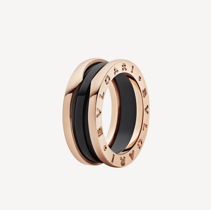 [⭐⭐JeweliWhal]ZERO 1 ZWEIREIHIGER RING MIT SCHLAUFEN AUS SCHWARZER KERAMIK UND ROSÉGOLD