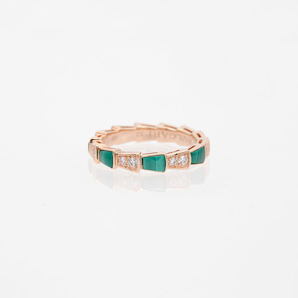[⭐⭐JeweliWhal]SERPENTI RING PINK GOLD MALACHITE DIAMOND 3MM