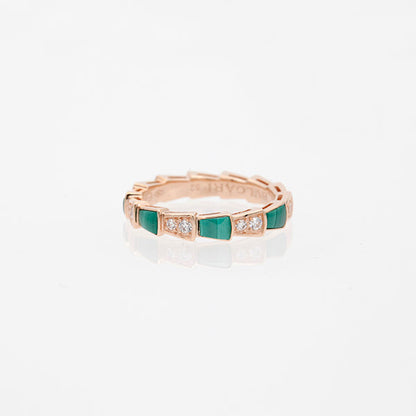 [⭐⭐JeweliWhal]SERPENTI RING PINK GOLD MALACHITE DIAMOND 3MM