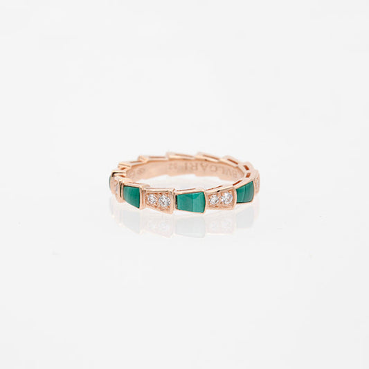 [⭐⭐JeweliWhal]SERPENTI RING PINK GOLD MALACHITE DIAMOND 3MM