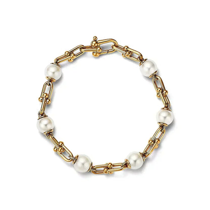 [JeweliWhal]LINK BRACELET GOLD WITH FRESHWATER PEARLS