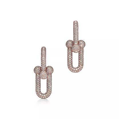 [JeweliWhal]LARGE LINK EARRINGS PINK GOLD WITH PAVED DIAMONDS