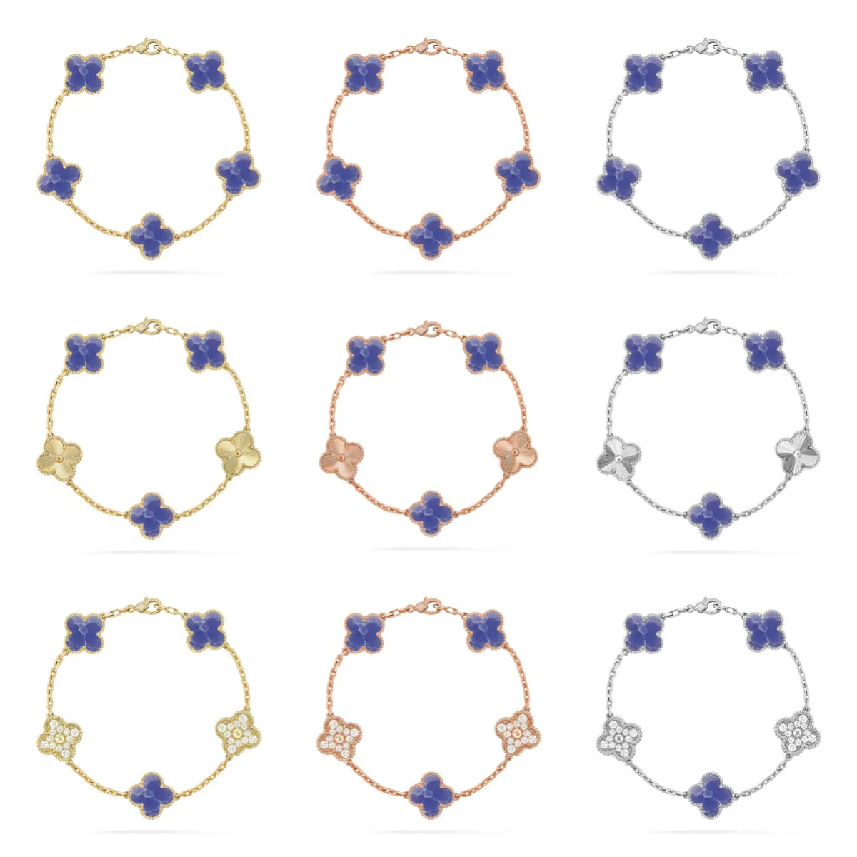 [⭐⭐JeweliWhal]CLOVER ARMBAND MIT 5 MOTIVEN, KOLLEKTION MIT BLAUEN ADERUNGEN