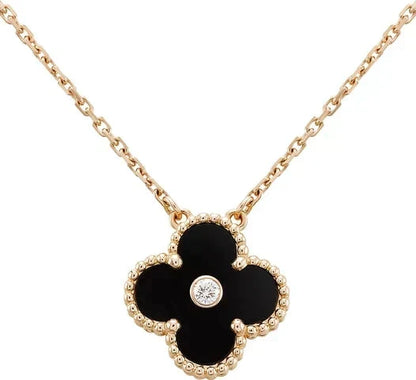 [⭐⭐JeweliWhal]CLOVER 15MM DIAMANT-ONYX-HALSKETTE