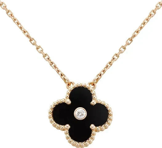 [⭐⭐JeweliWhal]CLOVER 15MM DIAMOND ONYX NECKLACE