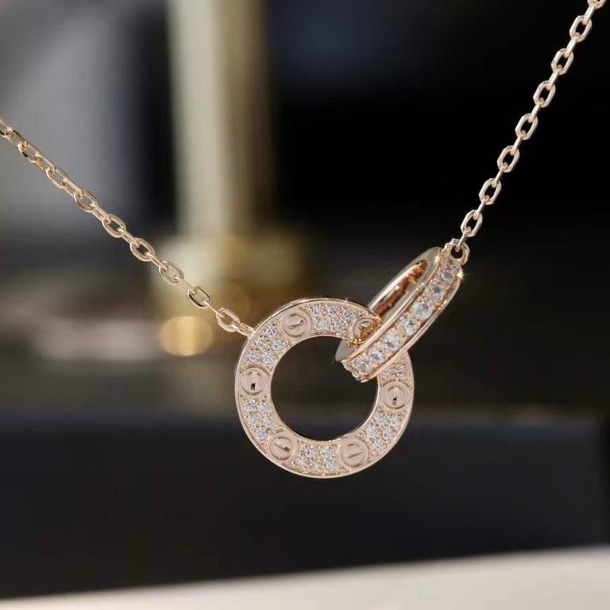 [⭐⭐JeweliWhal]LIEBE 7,6MM HALSKETTE ROSÉGOLD UND SILBER VOLLDIAMANT