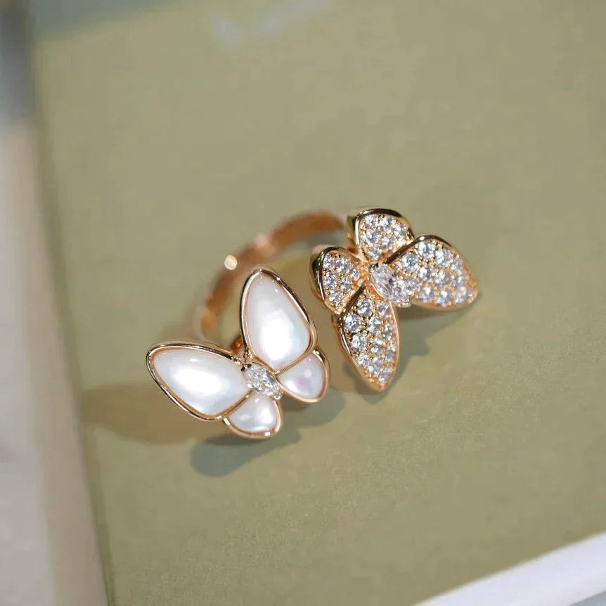 [⭐⭐JeweliWhal]TWIN BUTTERFLY DIAMOND MOP RING