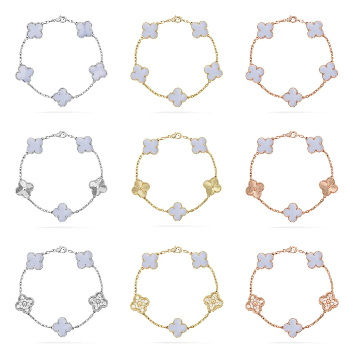 [⭐⭐JeweliWhal] KOLLEKTION CLOVER 5-MOTIV ARMBAND AUS LILA CHALCEDON