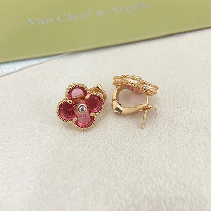 [⭐⭐JeweliWhal]2026 NEW  CLOVER 1 MOTIFPINK ENAMEL STUD EARRINGS WITH DIAMONDS2