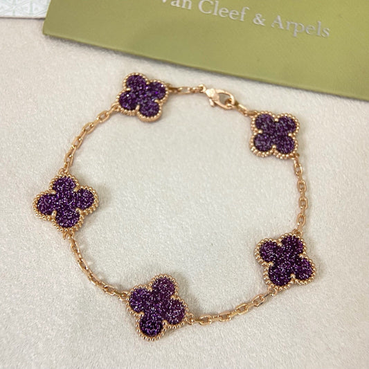 [⭐⭐JeweliWhal]NEW PURPLE SAND-GOLD FOUR-LEAF CLOVER 5-FLOWER BRACELET