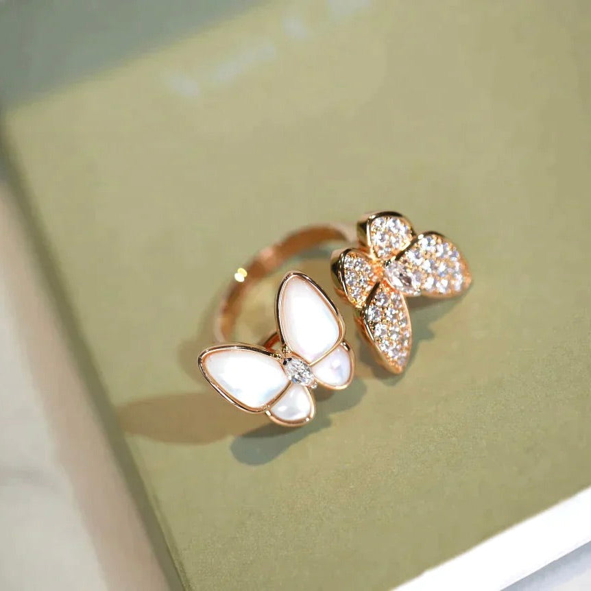 [⭐⭐JeweliWhal]TWIN BUTTERFLY DIAMOND MOP RING