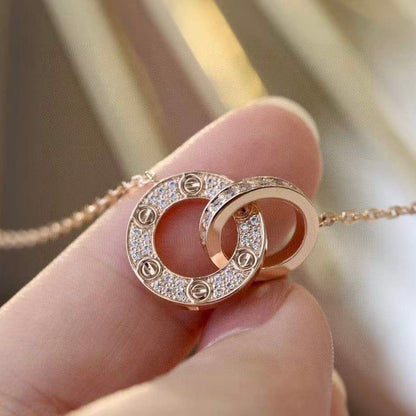 [⭐⭐JeweliWhal]LIEBE 7,6MM HALSKETTE ROSÉGOLD UND SILBER VOLLDIAMANT