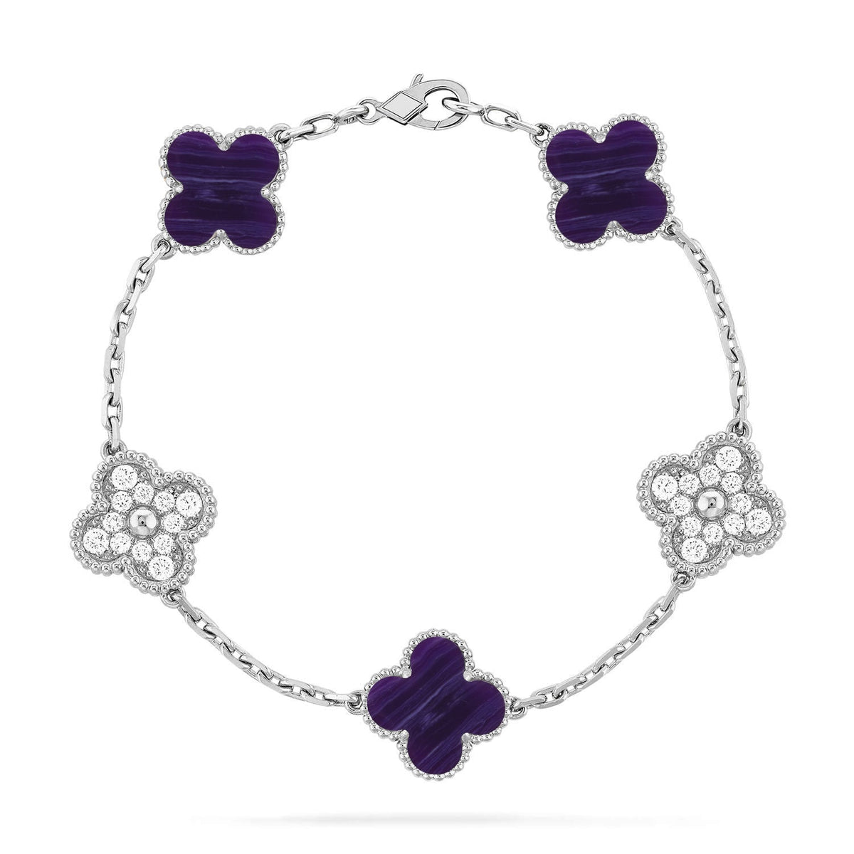 [⭐⭐JeweliWhal]KOLLEKTION ARMBAND MIT 5 KLEEBATT-MOTIVEN UND LILA STREIFEN
