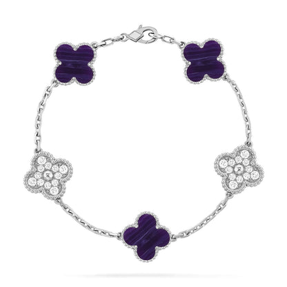 [⭐⭐JeweliWhal]KOLLEKTION ARMBAND MIT 5 KLEEBATT-MOTIVEN UND LILA STREIFEN