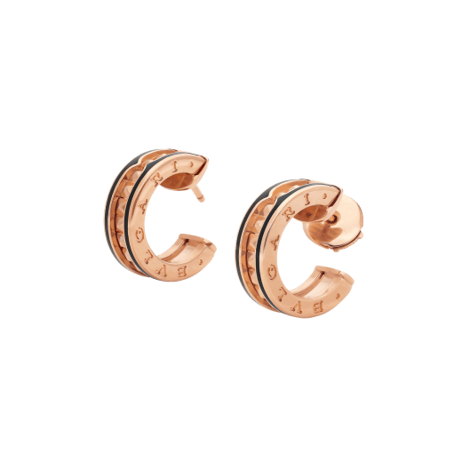 [⭐⭐JeweliWhal]ZERO 1 ROCK PINK GOLD EARRINGS WITH STUDDED SPIRAL AND BLACK CERAMIC