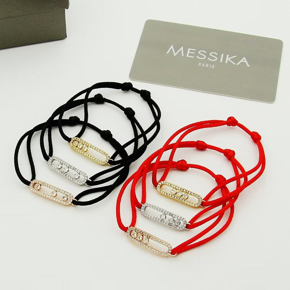 [⭐⭐JeweliWhal]Messika Care(s) Armband mit rosa Kordel und Pavé-Besatz