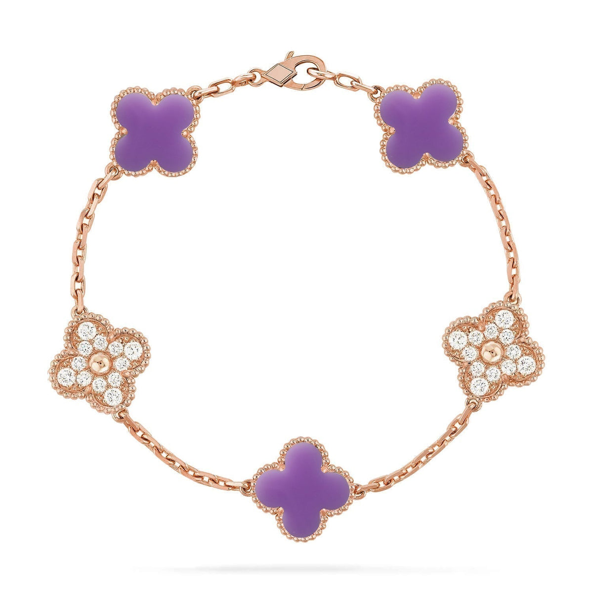 [⭐⭐JeweliWhal]KOLLEKTION ARMBAND MIT 5 KLEEBLATT-MOTIVEN IN HELLVIOLETT