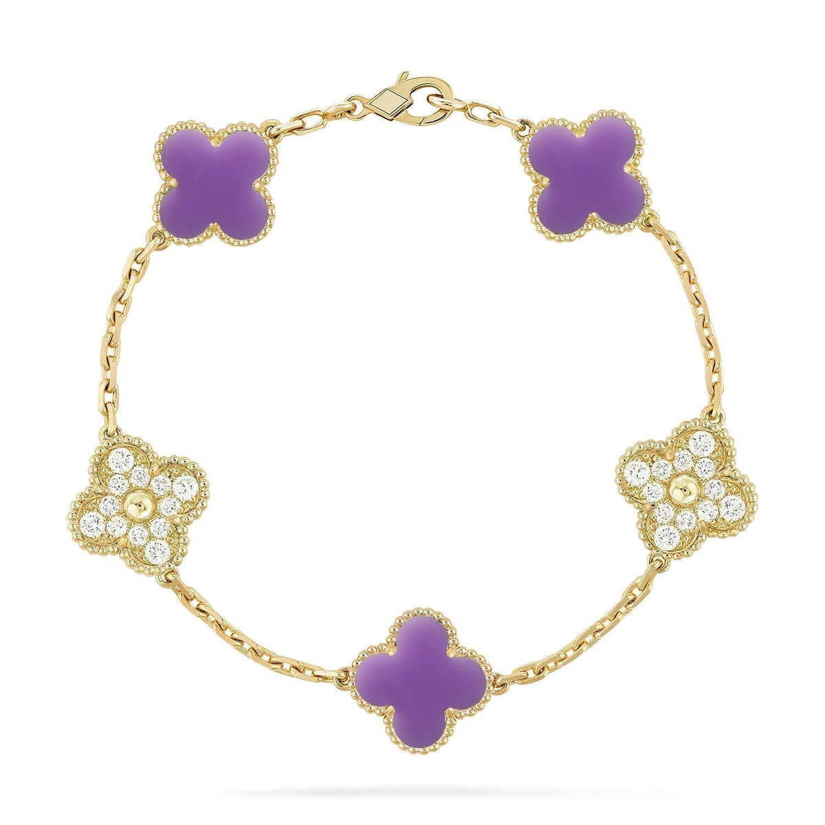 [⭐⭐JeweliWhal]KOLLEKTION ARMBAND MIT 5 KLEEBLATT-MOTIVEN IN HELLVIOLETT