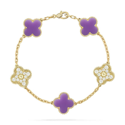 [⭐⭐JeweliWhal]KOLLEKTION ARMBAND MIT 5 KLEEBLATT-MOTIVEN IN HELLVIOLETT