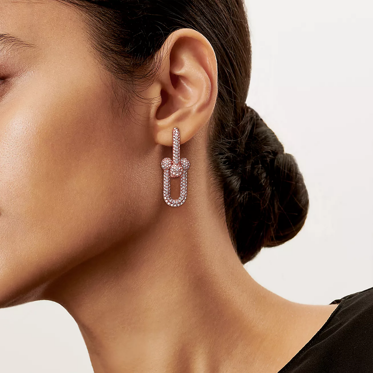 [JeweliWhal]LARGE LINK EARRINGS PINK GOLD WITH PAVED DIAMONDS