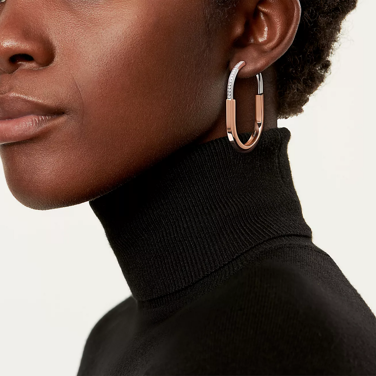 [JeweliWhal]LOCK EARRINGS ROSE AND WHITE GOLD DIAMONDS EXTRA LARGE