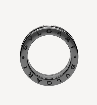 [⭐⭐JeweliWhal]ZERO 1 ROCK FOUR-BAND BLACK CERAMIC WITH STUDDED SPIRAL AND PAVED DIAMONDS RING