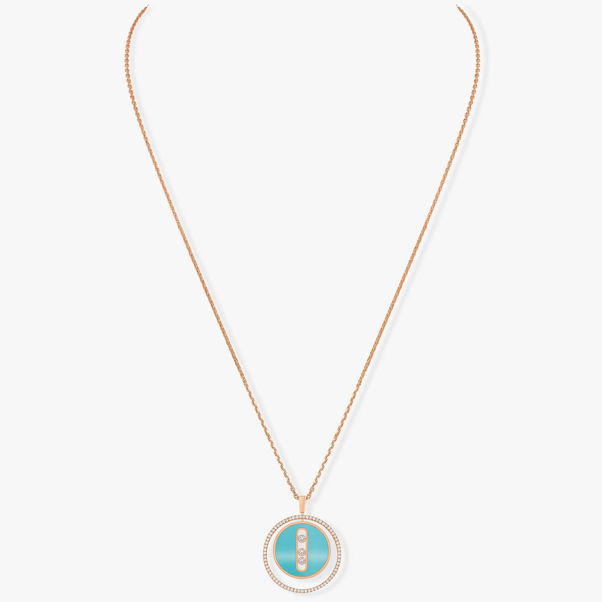 [⭐⭐JeweliWhal]Demo MOVE 3 DIAMONDS TURQUOISE PINK GOLD DIAMOND NECKLACE