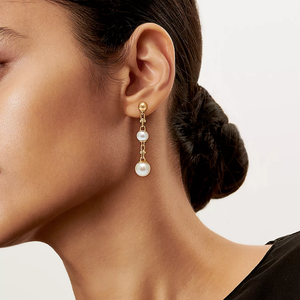 [JeweliWhal]TRIPLE DROP LINK EARRINGS GOLD WITH FRESHWATER PEARLS