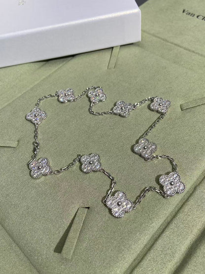 [⭐⭐JeweliWhal]CLOVER 10 MOTIFS  FULL DIAMOND NECKLACE