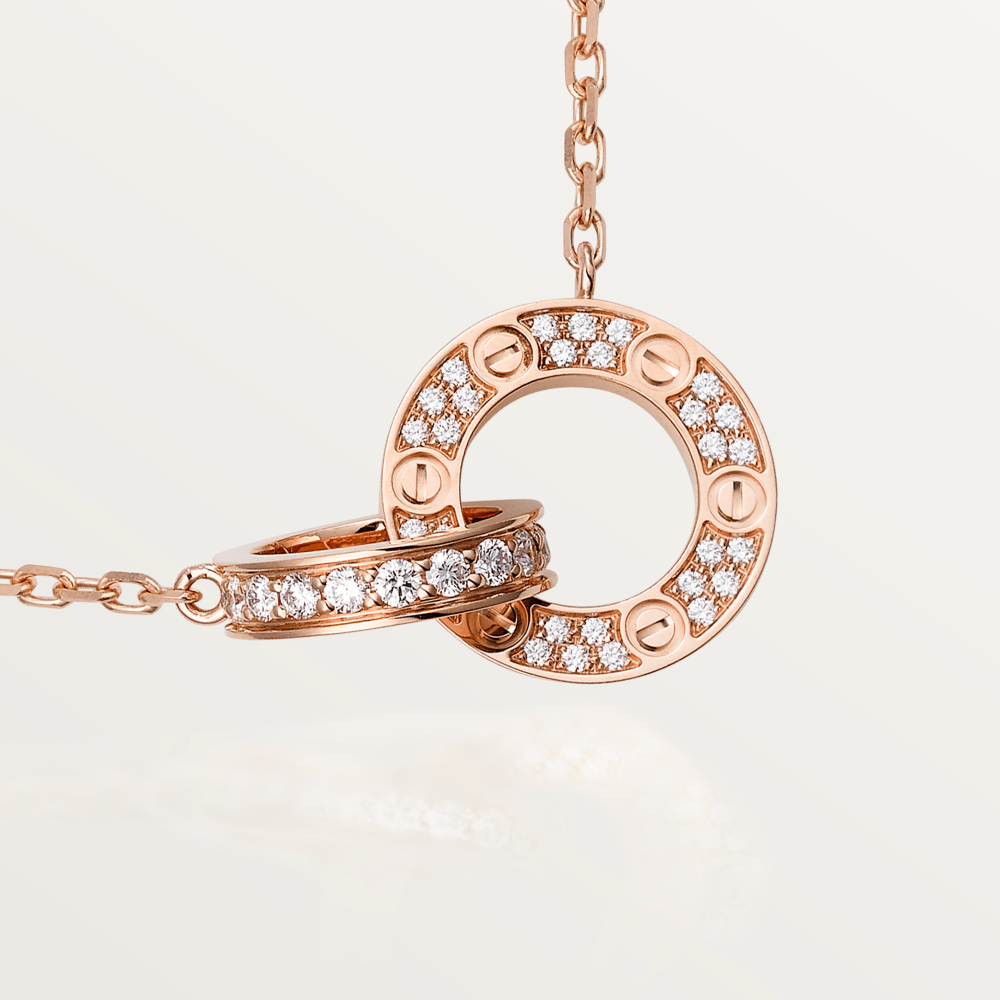 [⭐⭐JeweliWhal]LIEBE 7,6MM HALSKETTE ROSÉGOLD UND SILBER VOLLDIAMANT
