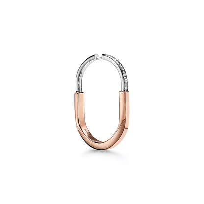 [JeweliWhal]LOCK EARRINGS ROSE AND WHITE GOLD DIAMONDS EXTRA LARGE