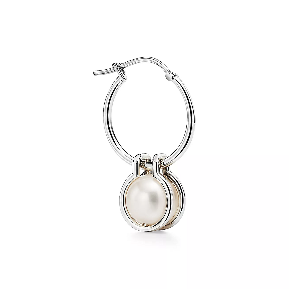 [JeweliWhal]PEARL HOOP SILVER EARRINGS