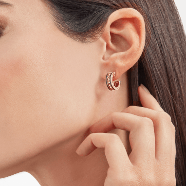 [⭐⭐JeweliWhal]ZERO 1 ROCK PINK GOLD EARRINGS WITH STUDDED SPIRAL AND BLACK CERAMIC