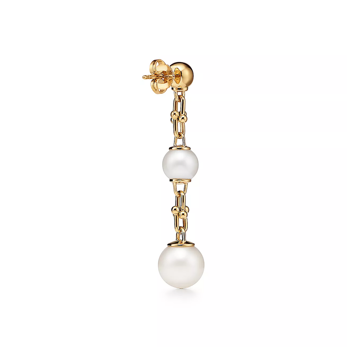 [JeweliWhal]TRIPLE DROP LINK EARRINGS GOLD WITH FRESHWATER PEARLS