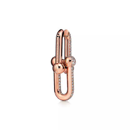 [JeweliWhal]LARGE LINK EARRINGS PINK GOLD WITH PAVED DIAMONDS