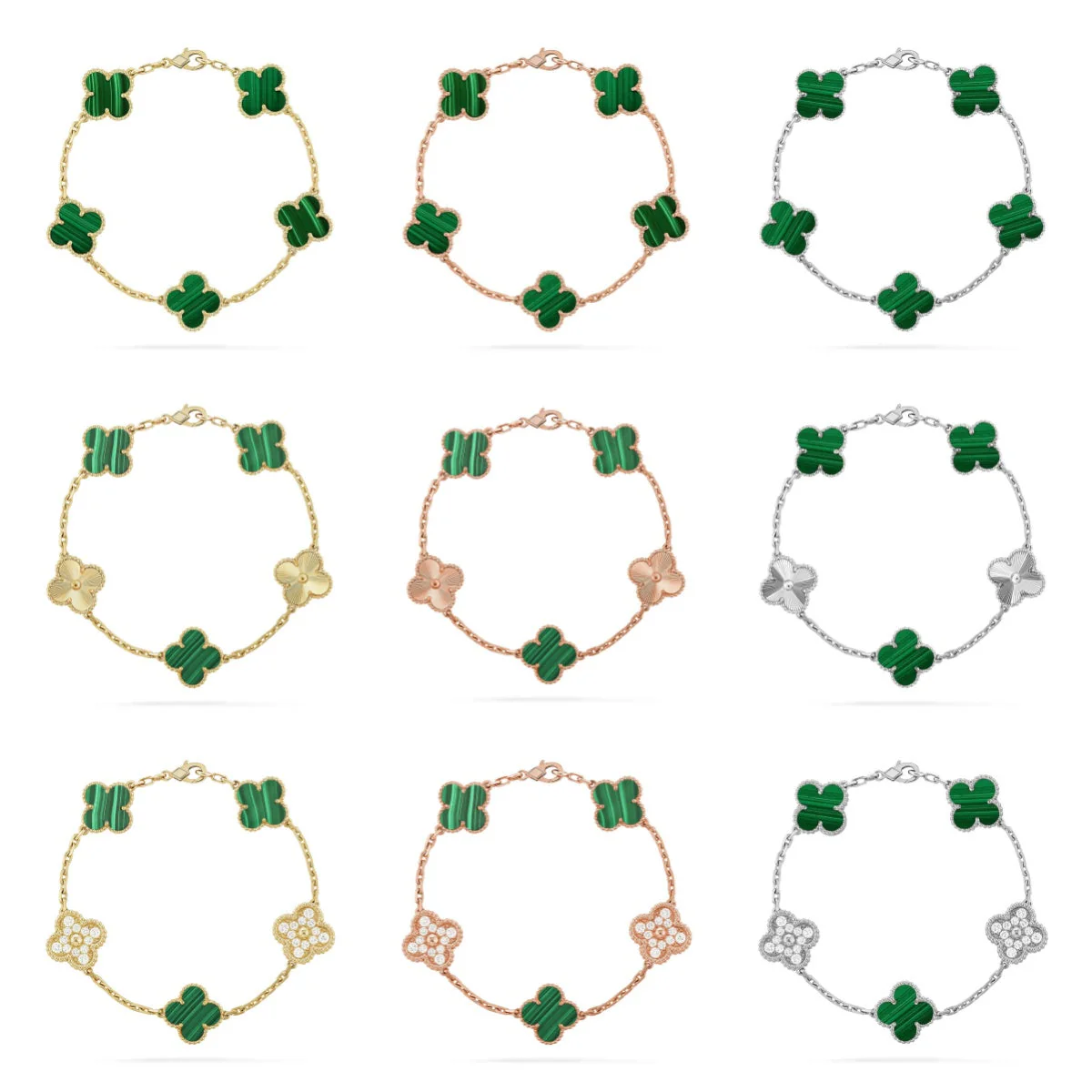 [⭐⭐JeweliWhal] KOLLEKTION CLOVER 5-MOTIV ARMBAND MALACHIT