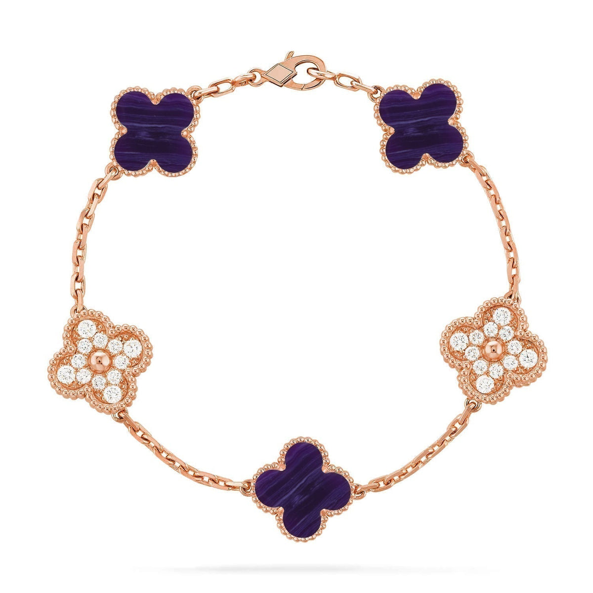 [⭐⭐JeweliWhal]KOLLEKTION ARMBAND MIT 5 KLEEBATT-MOTIVEN UND LILA STREIFEN