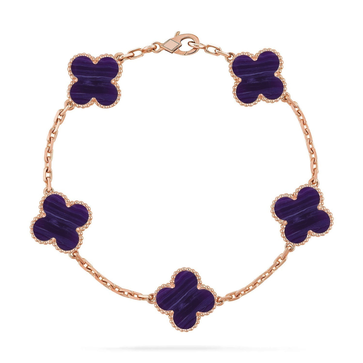 [⭐⭐JeweliWhal]KOLLEKTION ARMBAND MIT 5 KLEEBATT-MOTIVEN UND LILA STREIFEN