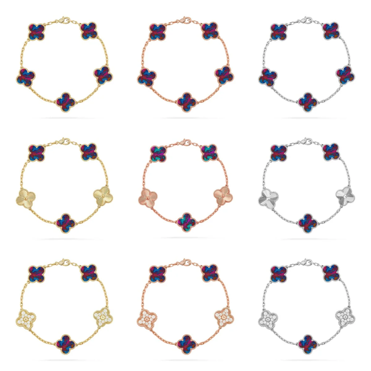 [⭐⭐JeweliWhal]CLOVER 5 MOTIF COLOR GEMSTONES BRACELET COLLECTION