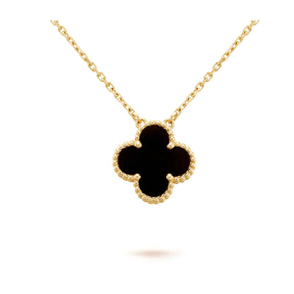 [⭐⭐JeweliWhal]CLOVER 15MM BLACK ONYX SINGLE FLOWER NECKLACE