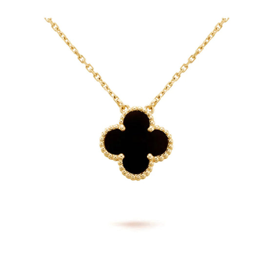 [⭐⭐JeweliWhal]CLOVER 15MM BLACK ONYX SINGLE FLOWER NECKLACE