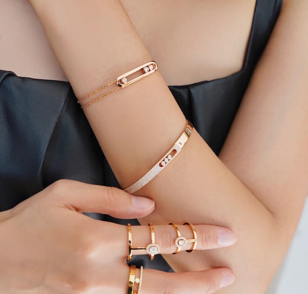 [⭐⭐JeweliWhal]Move Noa Rose Gold Pavé Diamond Bangle Bracelet