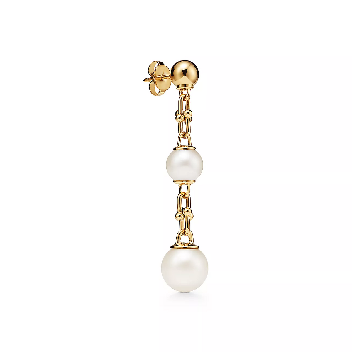 [JeweliWhal]TRIPLE DROP LINK EARRINGS GOLD WITH FRESHWATER PEARLS