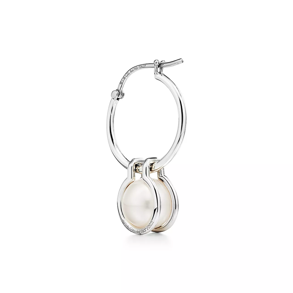 [JeweliWhal]PEARL HOOP SILVER EARRINGS