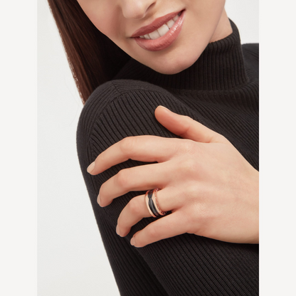 [⭐⭐JeweliWhal]ZERO 1 ZWEIREIHIGER RING MIT SCHLAUFEN AUS SCHWARZER KERAMIK UND ROSÉGOLD