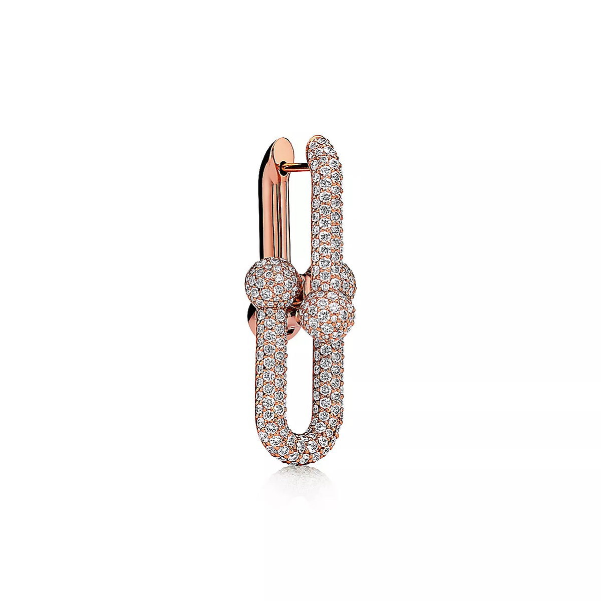 [JeweliWhal]LARGE LINK EARRINGS PINK GOLD WITH PAVED DIAMONDS