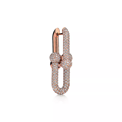 [JeweliWhal]LARGE LINK EARRINGS PINK GOLD WITH PAVED DIAMONDS