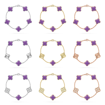 [⭐⭐JeweliWhal]KOLLEKTION ARMBAND MIT 5 KLEEBLATT-MOTIVEN IN HELLVIOLETT