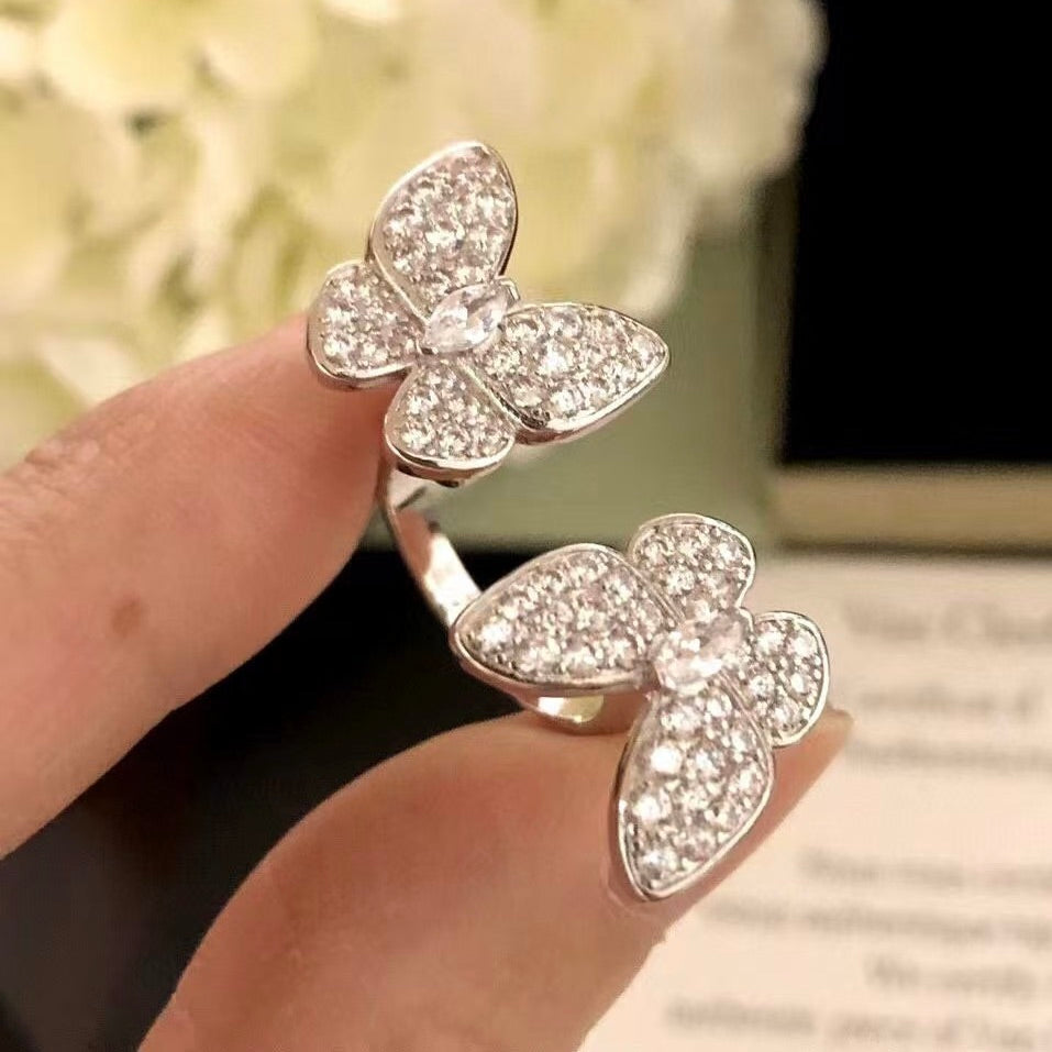 [⭐⭐JeweliWhal]DOPPELTER SILBER-SCHMETTERLING-DIAMANT-RING